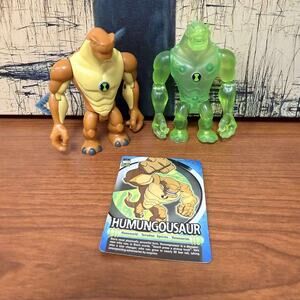 RARE Ben 10 Vtg 2008 Humungousaur 2 Figure Lot w/ Card (No Tails)